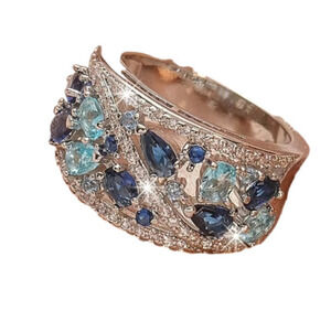 Ladies Elegant Zircon Blue Finger Ring Fashion Jewelry  For Women - Size 8